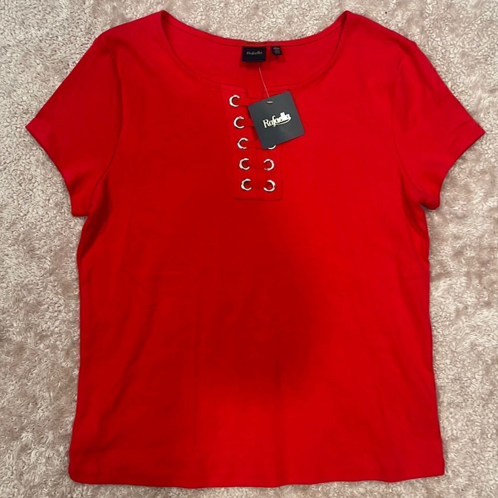 NWT Rafaella Red Cotton Cropped T Shirt Size XL